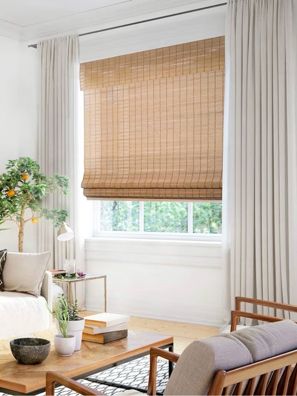 NEW Chicology Cordless Bamboo Roman Shade 31x64 Natural Woven Wood Blind NWT